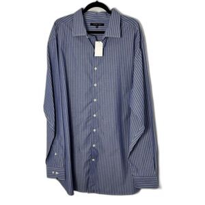 SynRgy Mens Button Up Shirt  2XLT Long Sleeve Blue Striped 100% Cotton Preppy